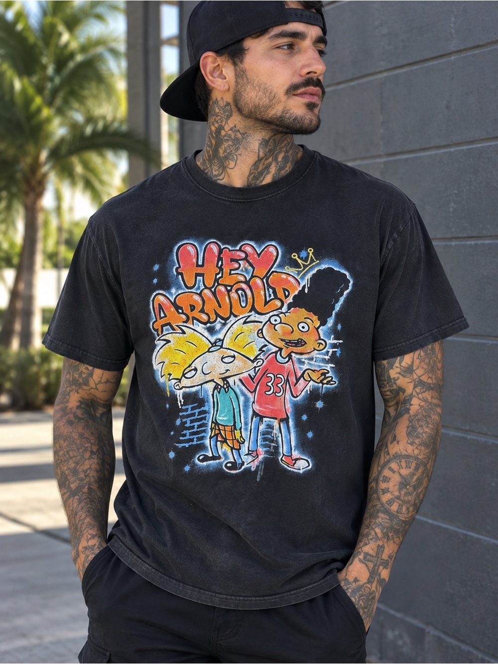 Nickelodeon Hey Arnold! Arnold & Gerald Black Graphic T-Shirt Large